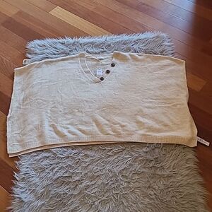 NWT‎ Loft acrylic tan oversized vneck sleeveless cropped sweater size xs